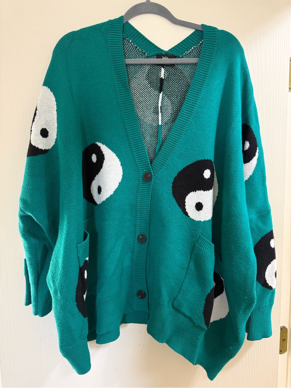 Dressed in LALA Teal Yin Yang Button-Up Cardigan
